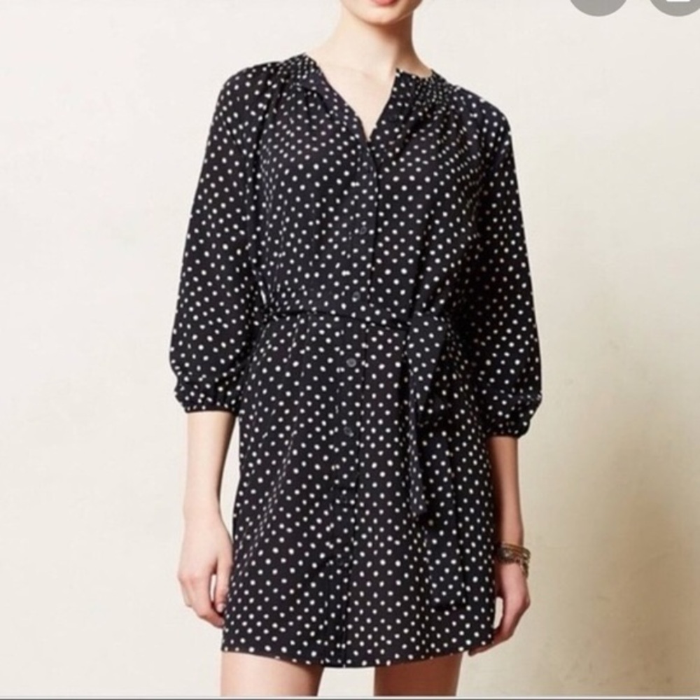 Maeve Navy Blue and White Dress with Bishop Sleeves